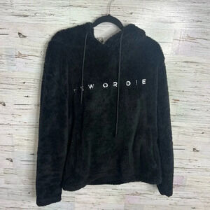 Dew or die black fuzzy plush hoodie sweater dew edit Kaitlyn bristowe size large